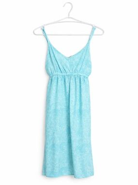 La Vie En Rose Floral Print Spaghetti Strap Aqua Nighty Slip – Size Small GUC